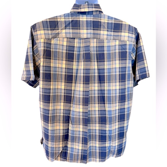 LL Bean Plaid Button Down Shirt Size Large TALL Short Sleeve Dusty Blue Tan - Picture 2 of 8